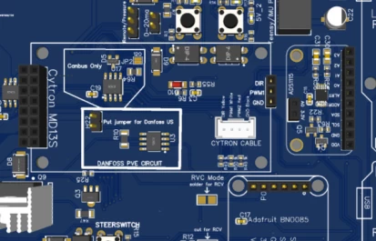 Deel printplaat van een autostuur computer.